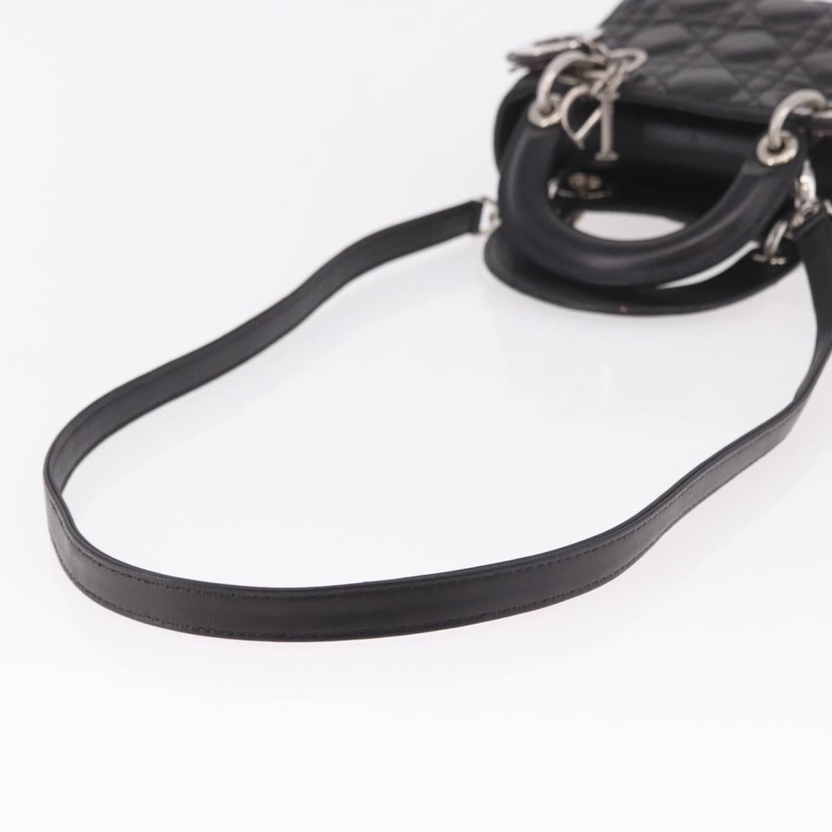 Christian Dior Cannage Mini Hand Bag Lamb Skin 2way Black Silver Auth 190113A