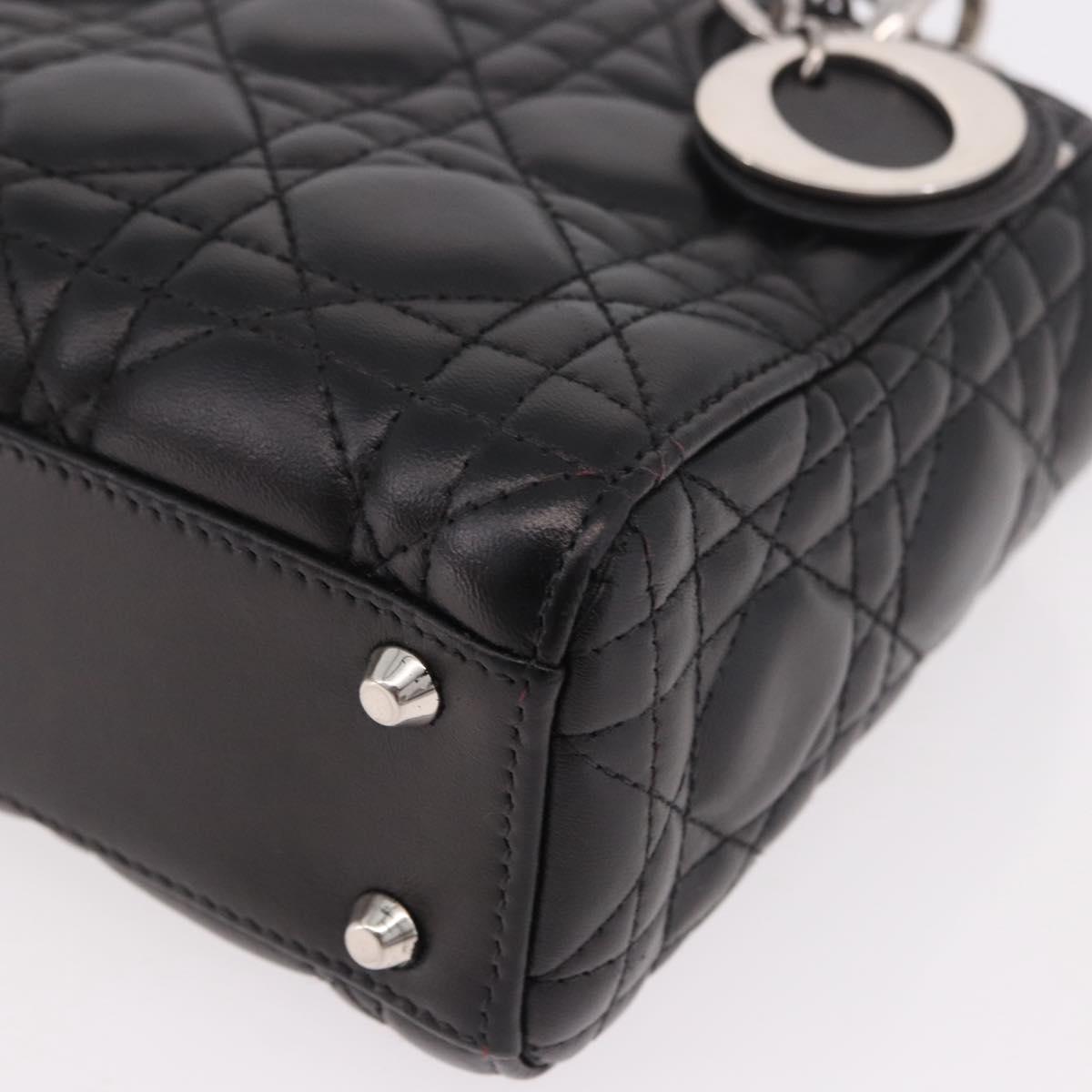 Christian Dior Cannage Mini Hand Bag Lamb Skin 2way Black Silver Auth 190113A