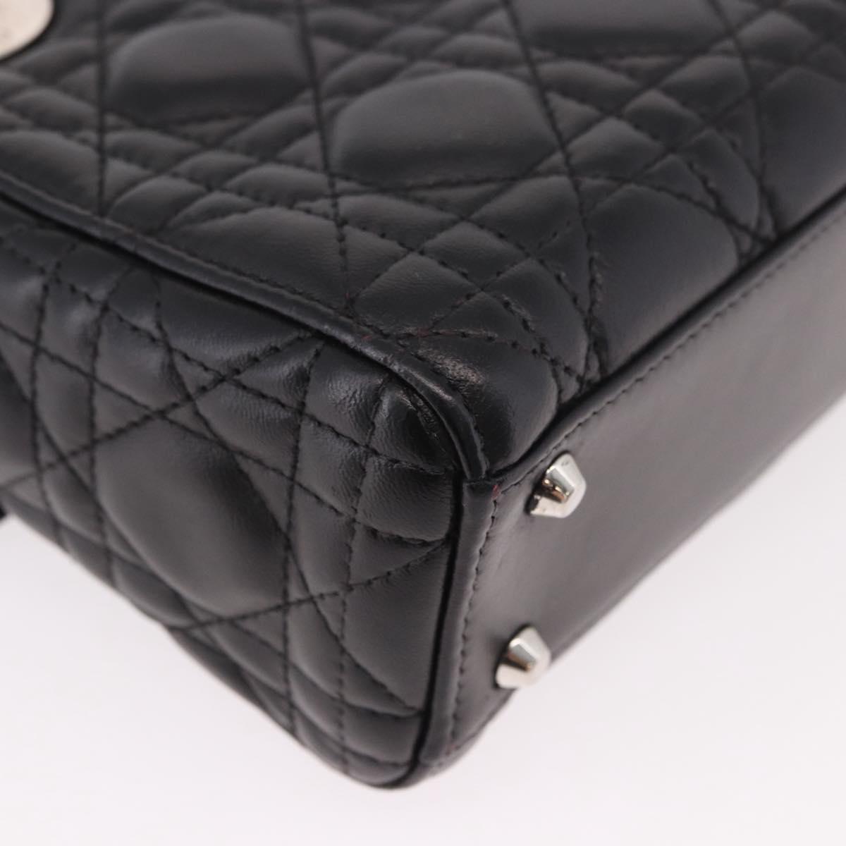 Christian Dior Cannage Mini Hand Bag Lamb Skin 2way Black Silver Auth 190113A