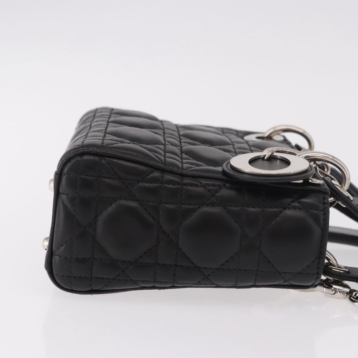 Christian Dior Cannage Mini Hand Bag Lamb Skin 2way Black Silver Auth 190113A