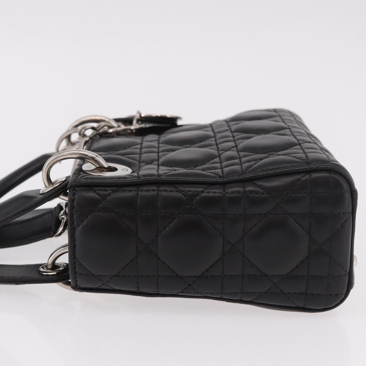Christian Dior Cannage Mini Hand Bag Lamb Skin 2way Black Silver Auth 190113A
