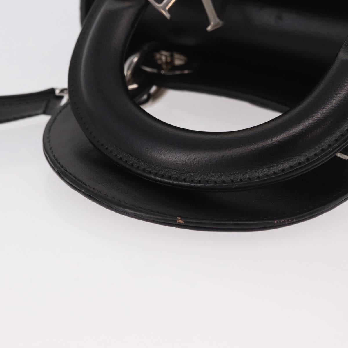 Christian Dior Cannage Mini Hand Bag Lamb Skin 2way Black Silver Auth 190113A