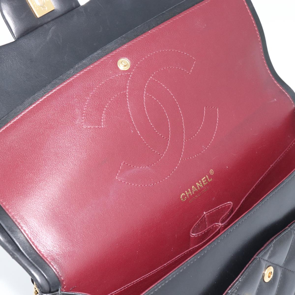 CHANEL Matelasse 30 Chain Shoulder Bag Lamb Skin Gold Black CC Auth 190118SAM