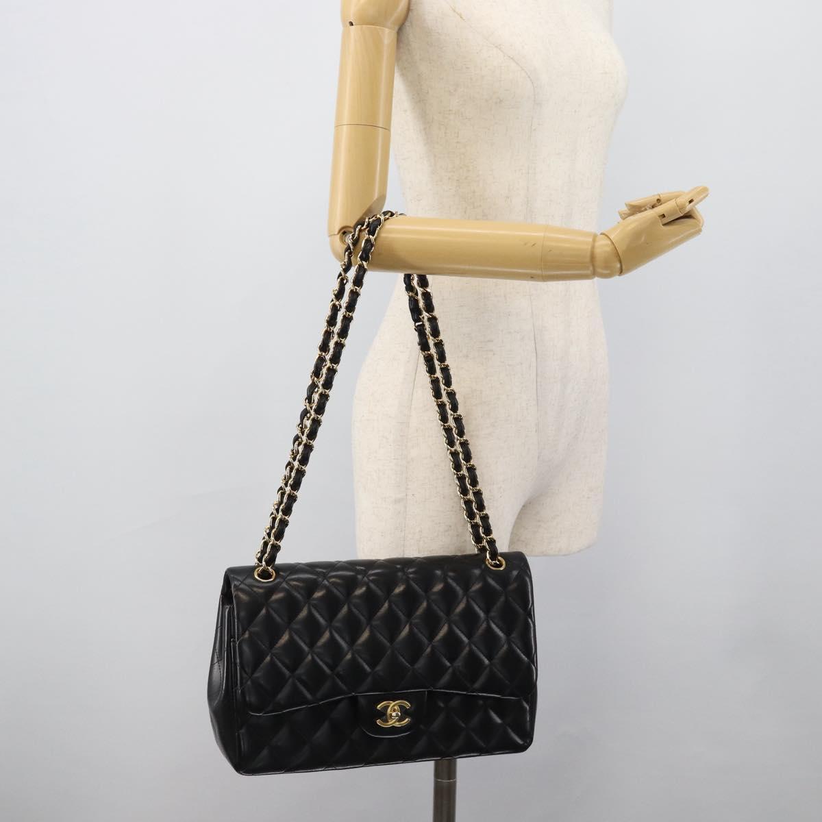 CHANEL Matelasse 30 Chain Shoulder Bag Lamb Skin Gold Black CC Auth 190118SAM
