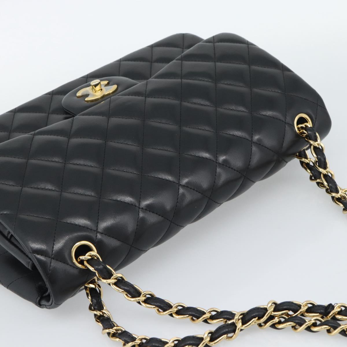 CHANEL Matelasse 30 Chain Shoulder Bag Lamb Skin Gold Black CC Auth 190118SAM
