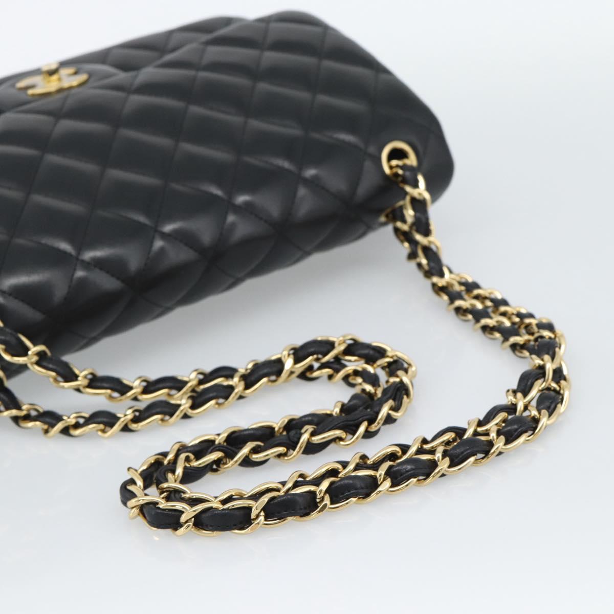 CHANEL Matelasse 30 Chain Shoulder Bag Lamb Skin Gold Black CC Auth 190118SAM