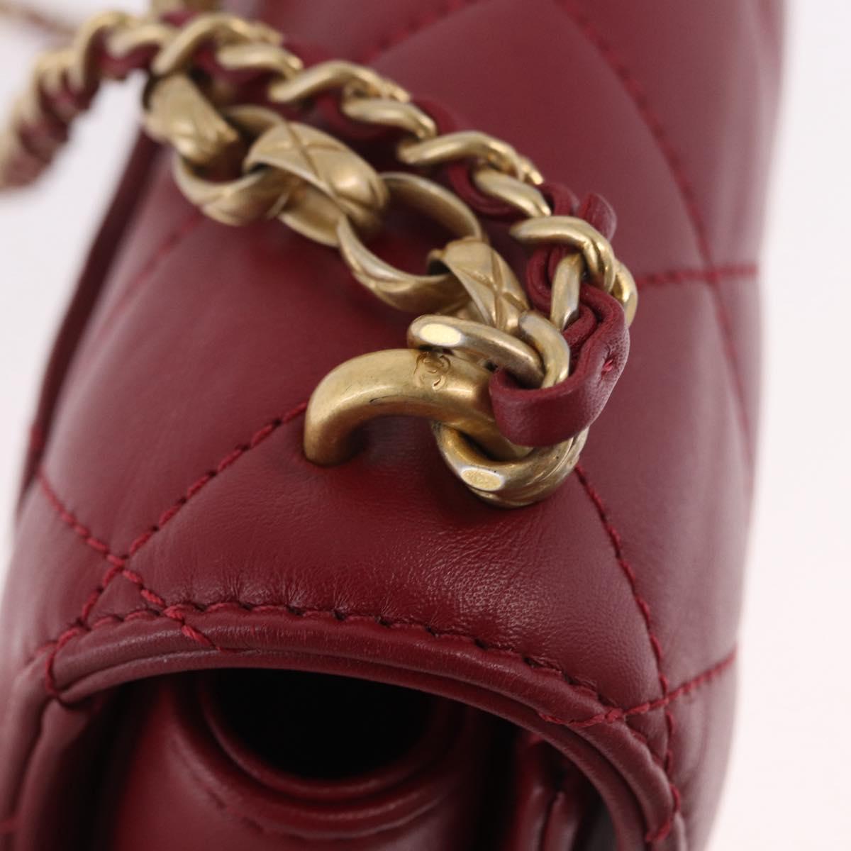 CHANEL Matelasse Chain Shoulder Bag Lamb Skin Red Gold CC Auth 190119SAM