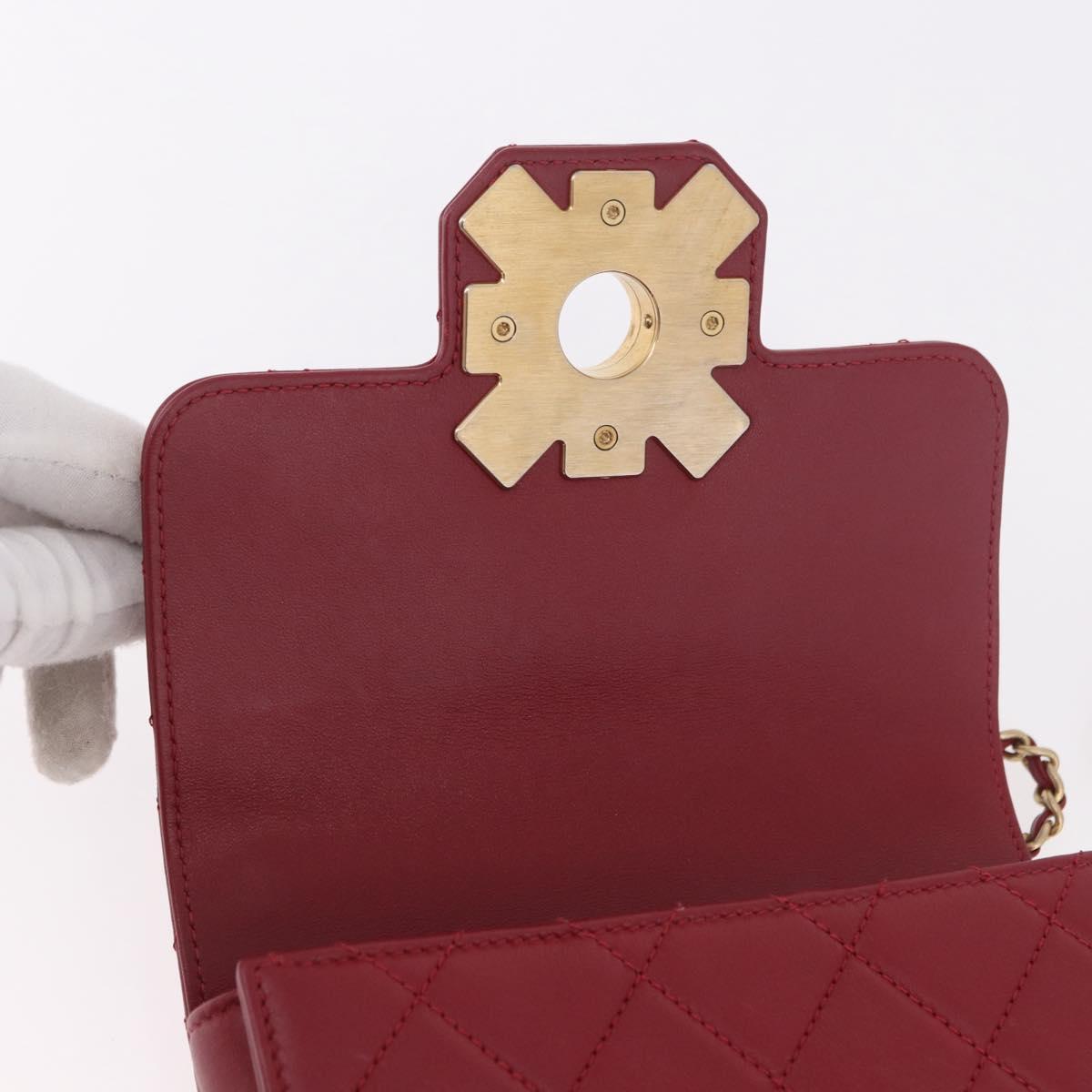 CHANEL Matelasse Chain Shoulder Bag Lamb Skin Red Gold CC Auth 190119SAM