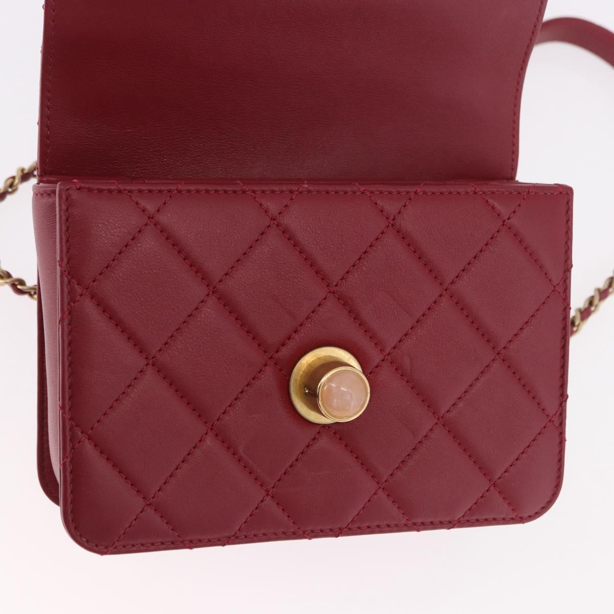 CHANEL Matelasse Chain Shoulder Bag Lamb Skin Red Gold CC Auth 190119SAM