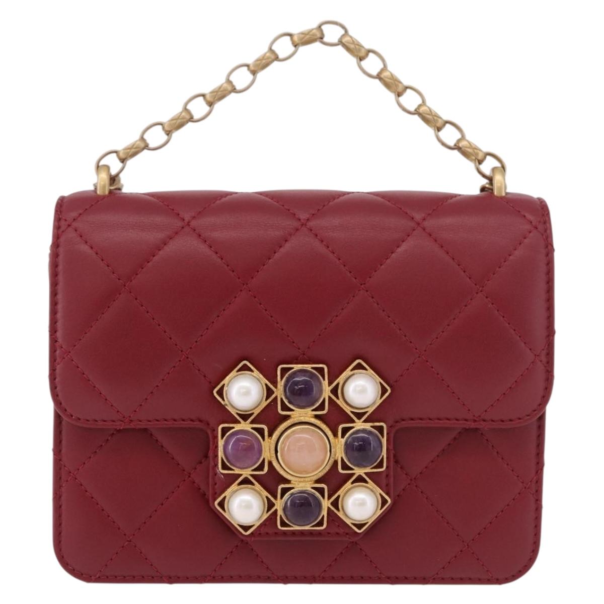CHANEL Matelasse Chain Shoulder Bag Lamb Skin Red Gold CC Auth 190119SAM