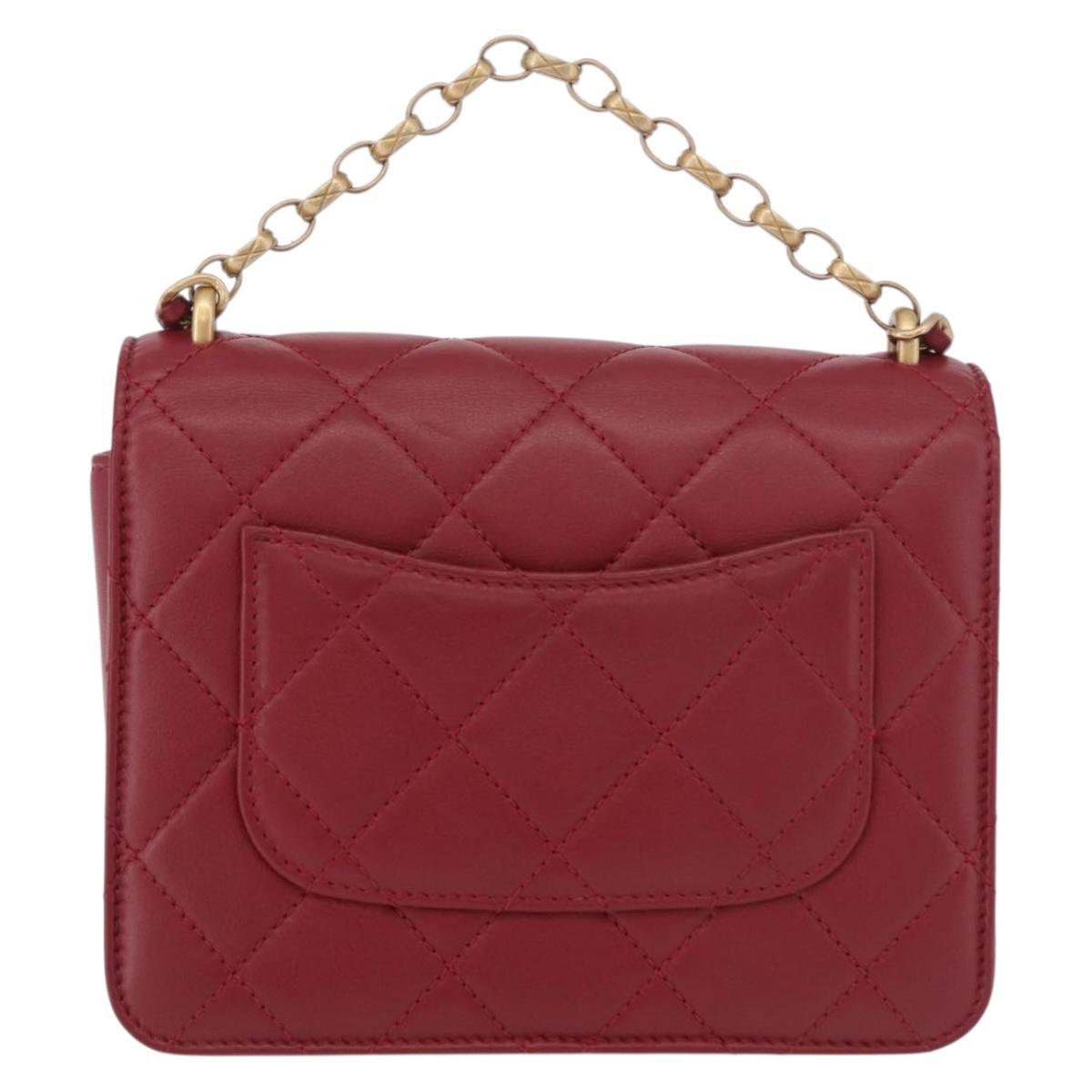 CHANEL Matelasse Chain Shoulder Bag Lamb Skin Red Gold CC Auth 190119SAM