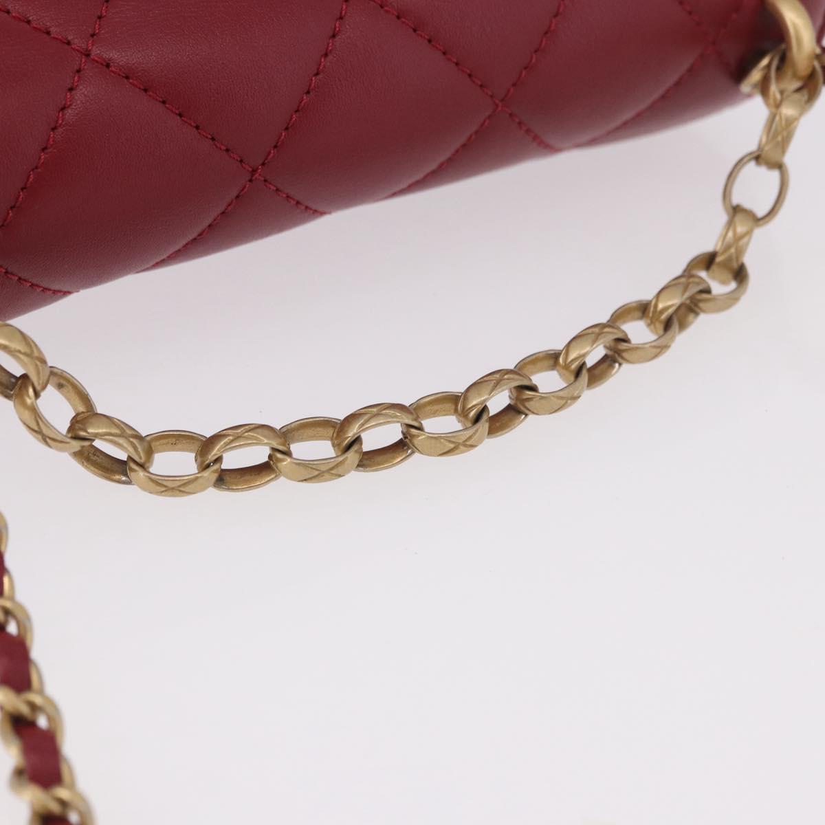CHANEL Matelasse Chain Shoulder Bag Lamb Skin Red Gold CC Auth 190119SAM