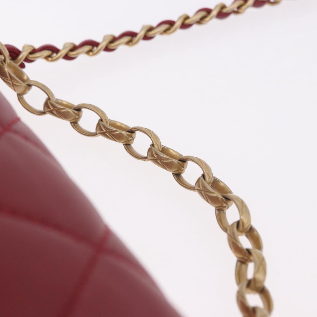 CHANEL Matelasse Chain Shoulder Bag Lamb Skin Red Gold CC Auth 190119SAM