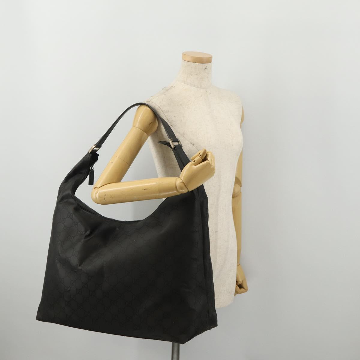 GUCCI GG Canvas Shoulder Bag Nylon Black Silver 012 0384 8 Auth 190125