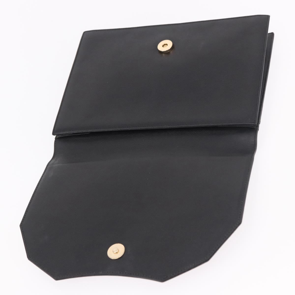 SAINT LAURENT Clutch Bag Leather Black Gold Auth 190126A