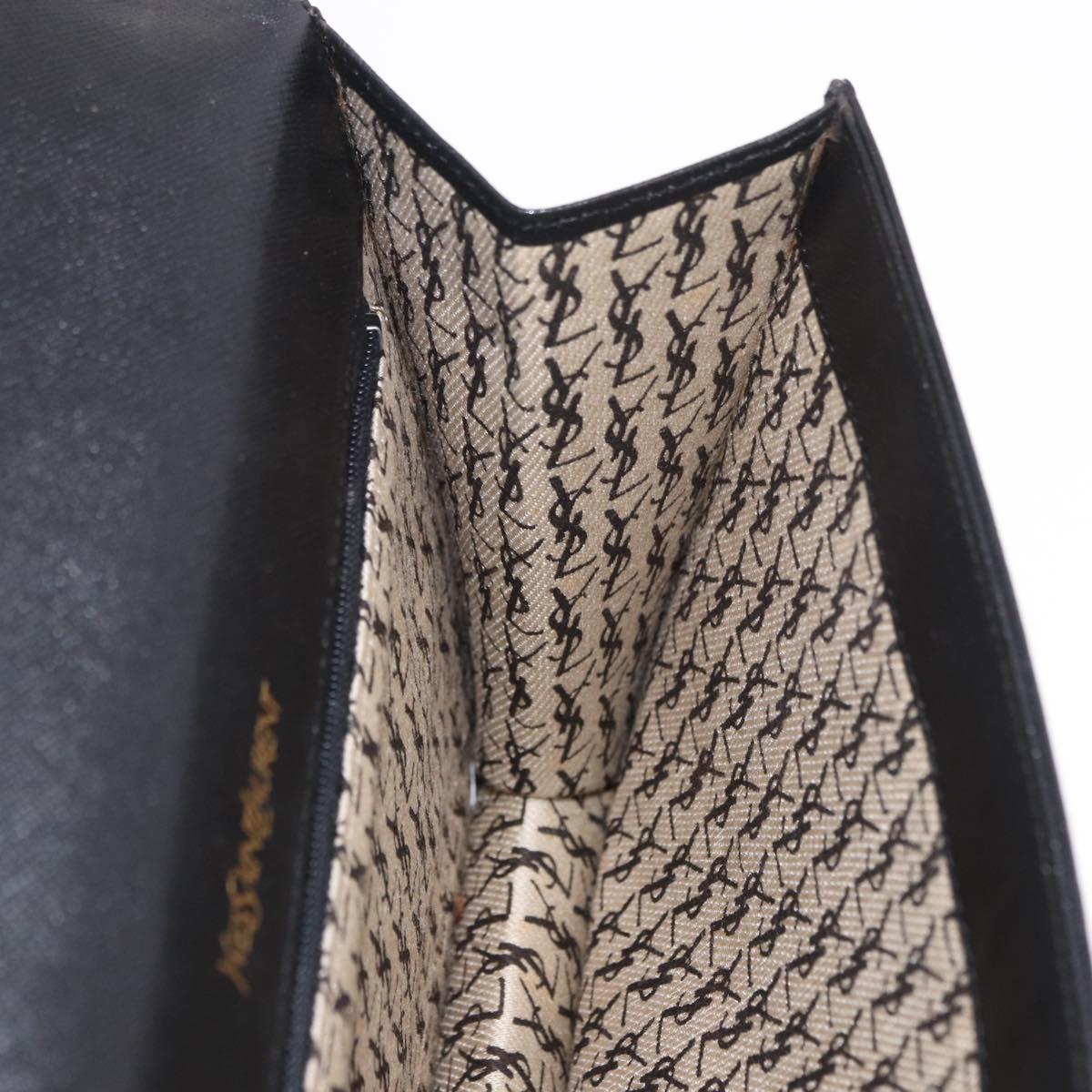 SAINT LAURENT Clutch Bag Leather Black Gold Auth 190126A