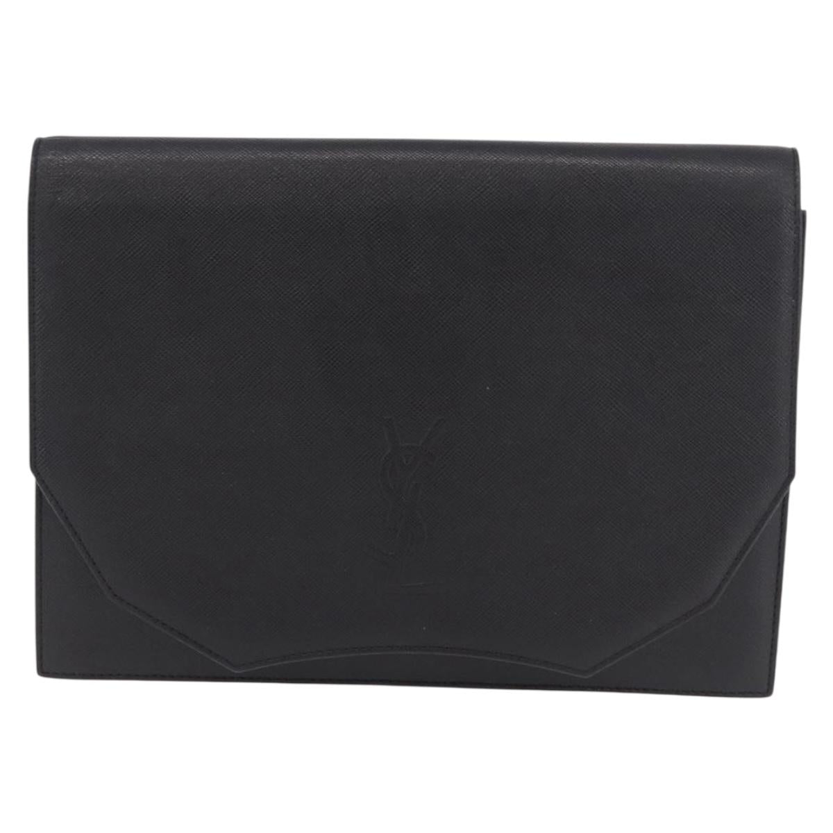 SAINT LAURENT Clutch Bag Leather Black Gold Auth 190126A