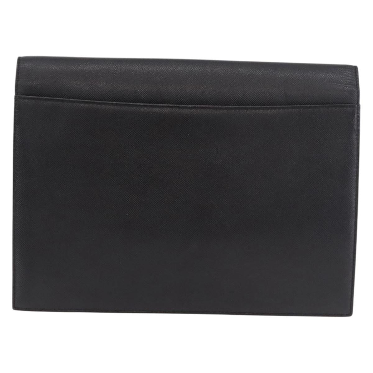 SAINT LAURENT Clutch Bag Leather Black Gold Auth 190126A