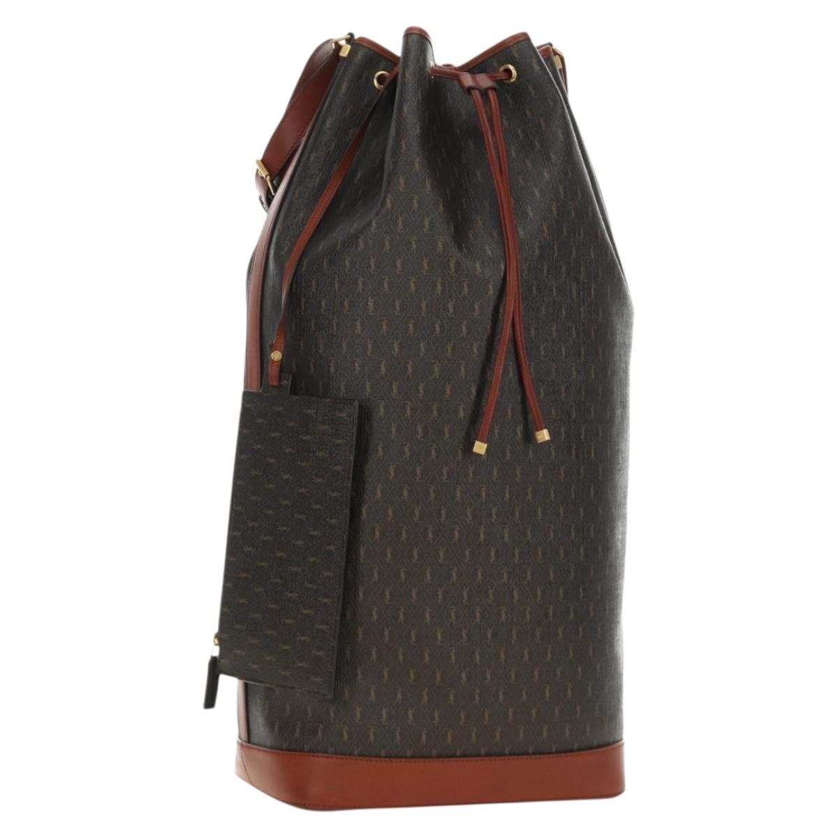 SAINT LAURENT Le Monogram Bucket Bag PVC Leather Brown Gold Auth 190129SAM