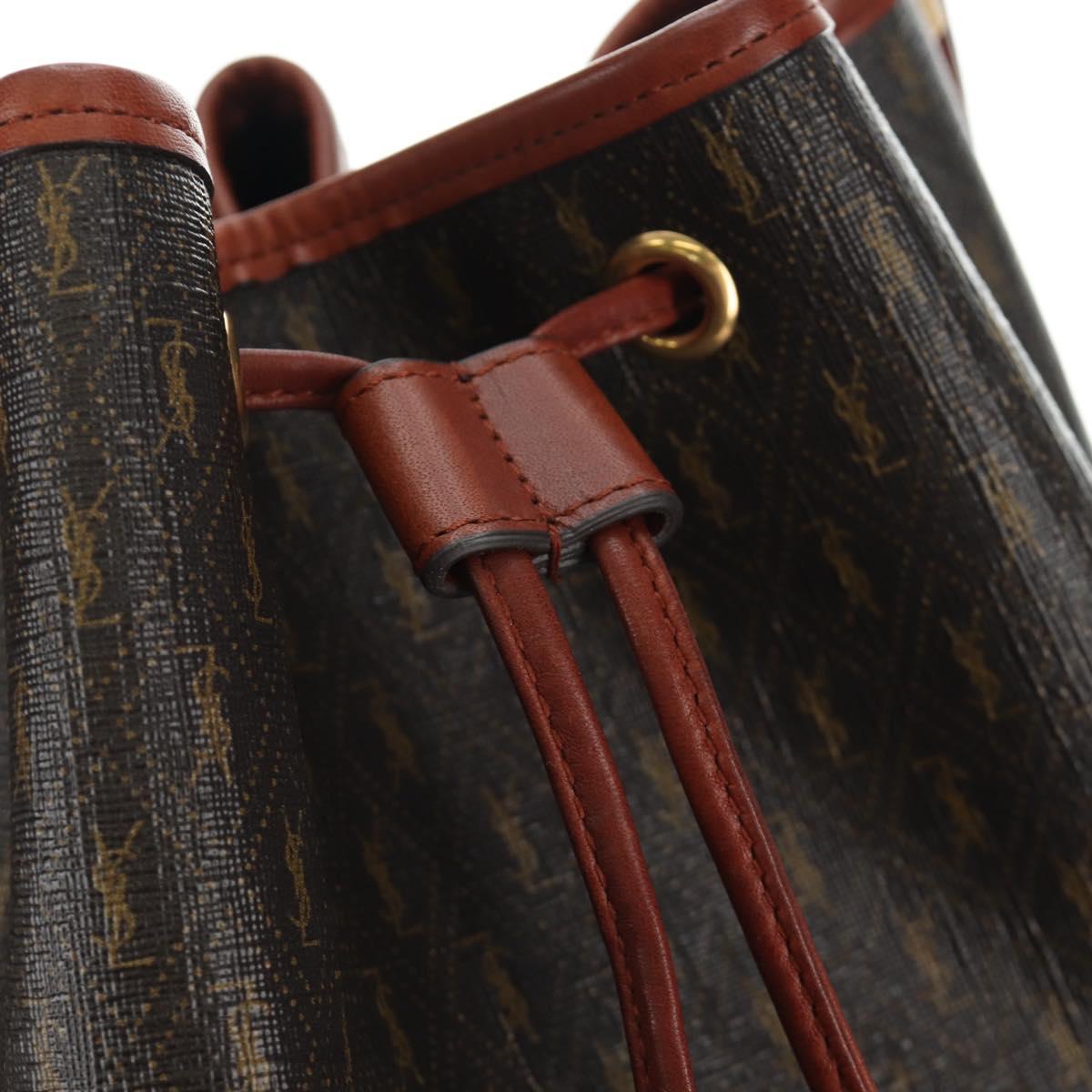 SAINT LAURENT Le Monogram Bucket Bag PVC Leather Brown Gold Auth 190129SAM
