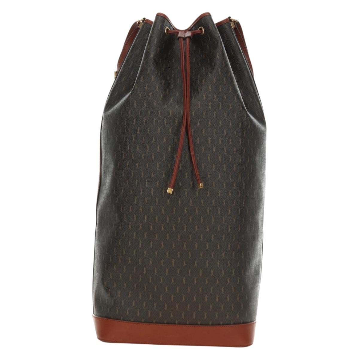 SAINT LAURENT Le Monogram Bucket Bag PVC Leather Brown Gold Auth 190129SAM