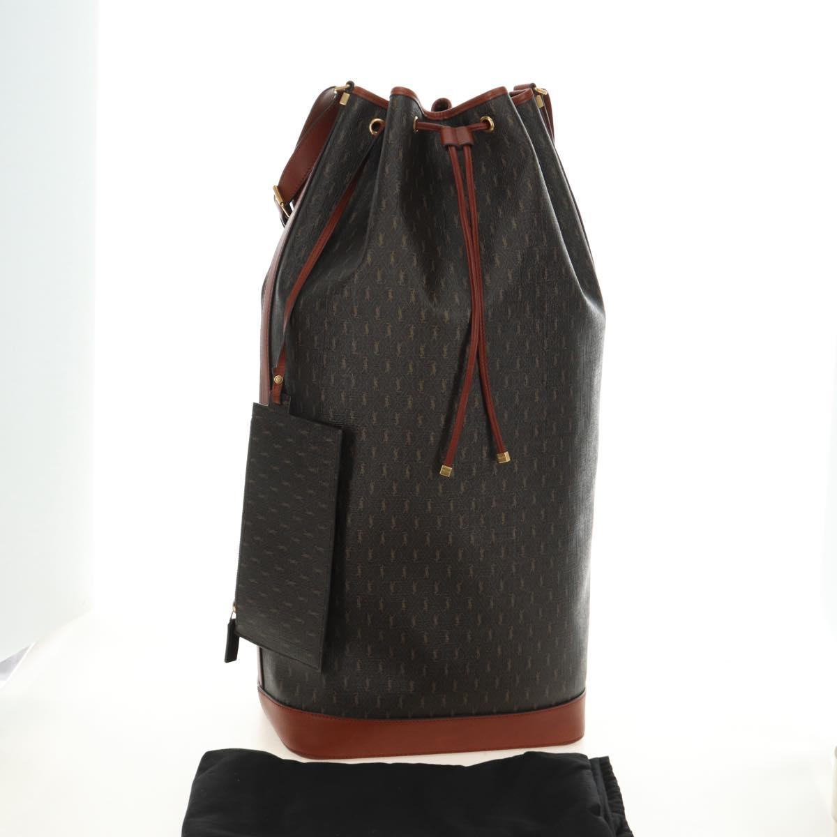 SAINT LAURENT Le Monogram Bucket Bag PVC Leather Brown Gold Auth 190129SAM