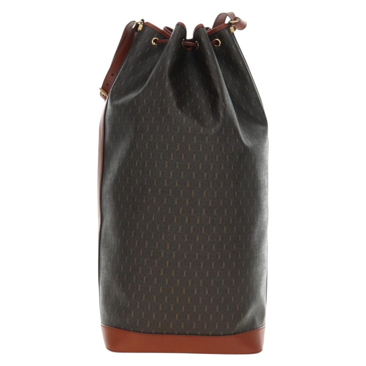 SAINT LAURENT Le Monogram Bucket Bag PVC Leather Brown Gold Auth 190129SAM