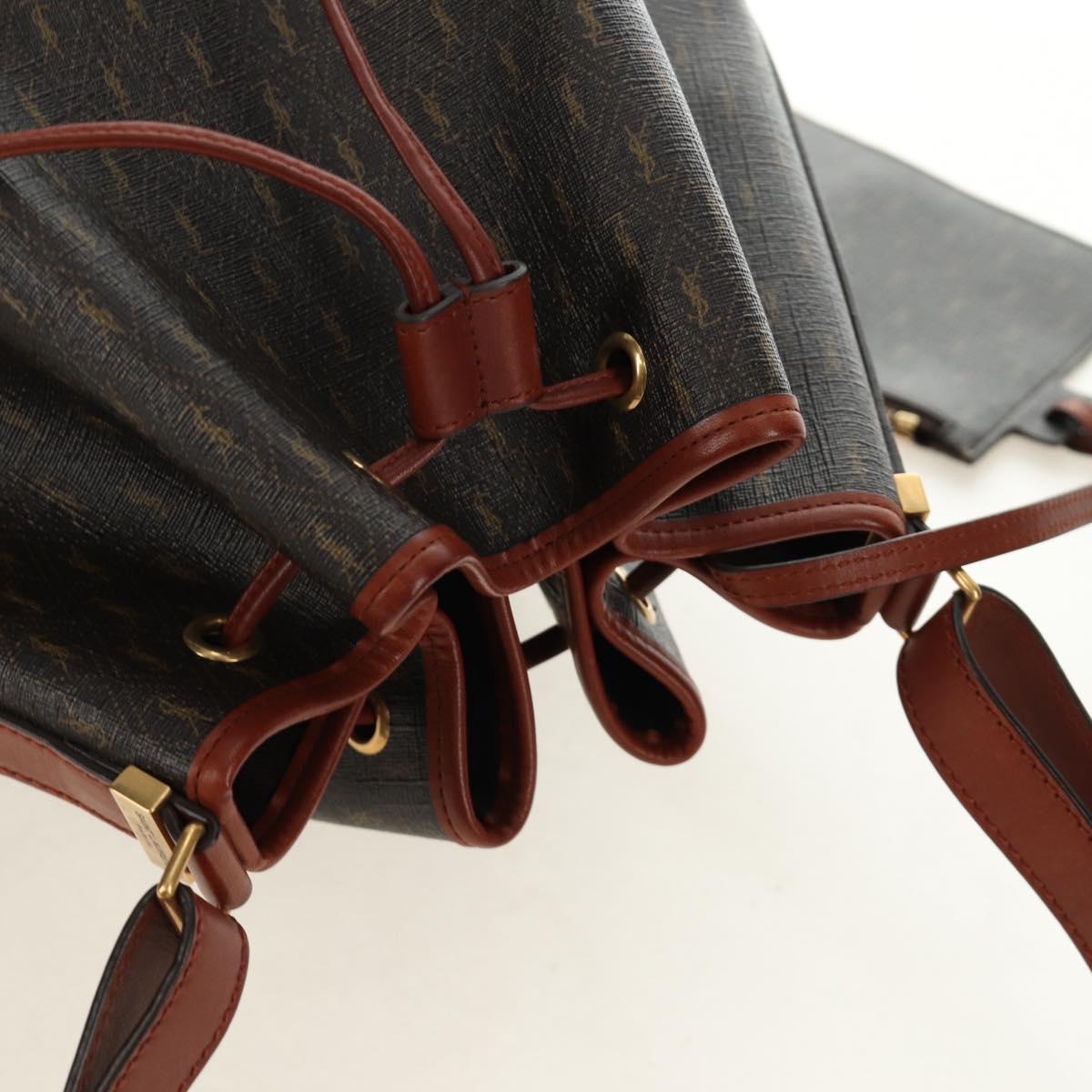 SAINT LAURENT Le Monogram Bucket Bag PVC Leather Brown Gold Auth 190129SAM