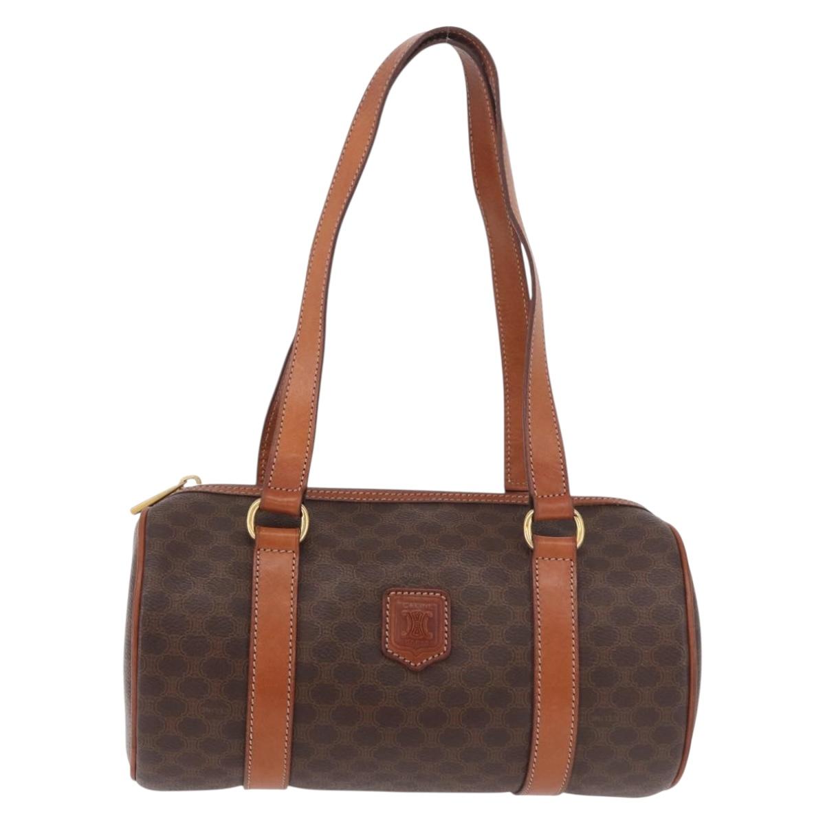 CELINE Macadam Canvas Hand Bag PVC Leather Brown Gold Auth 190132A