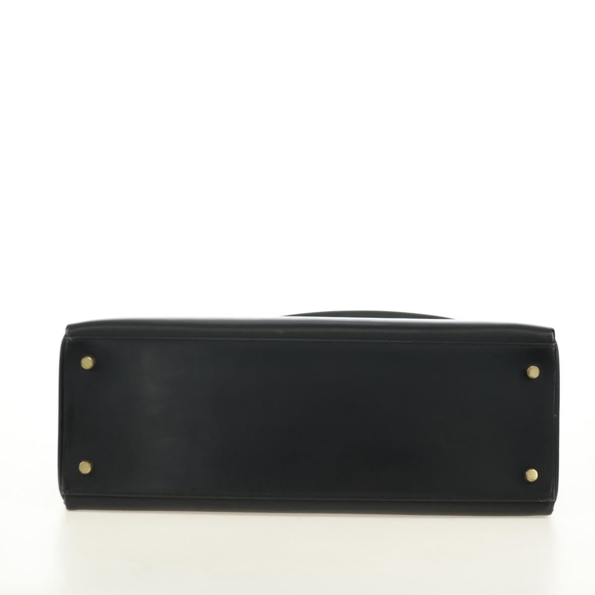 HERMES Box Calf Kelly 32 Hand Bag Leather 2way Black Gold Auth 190133SM