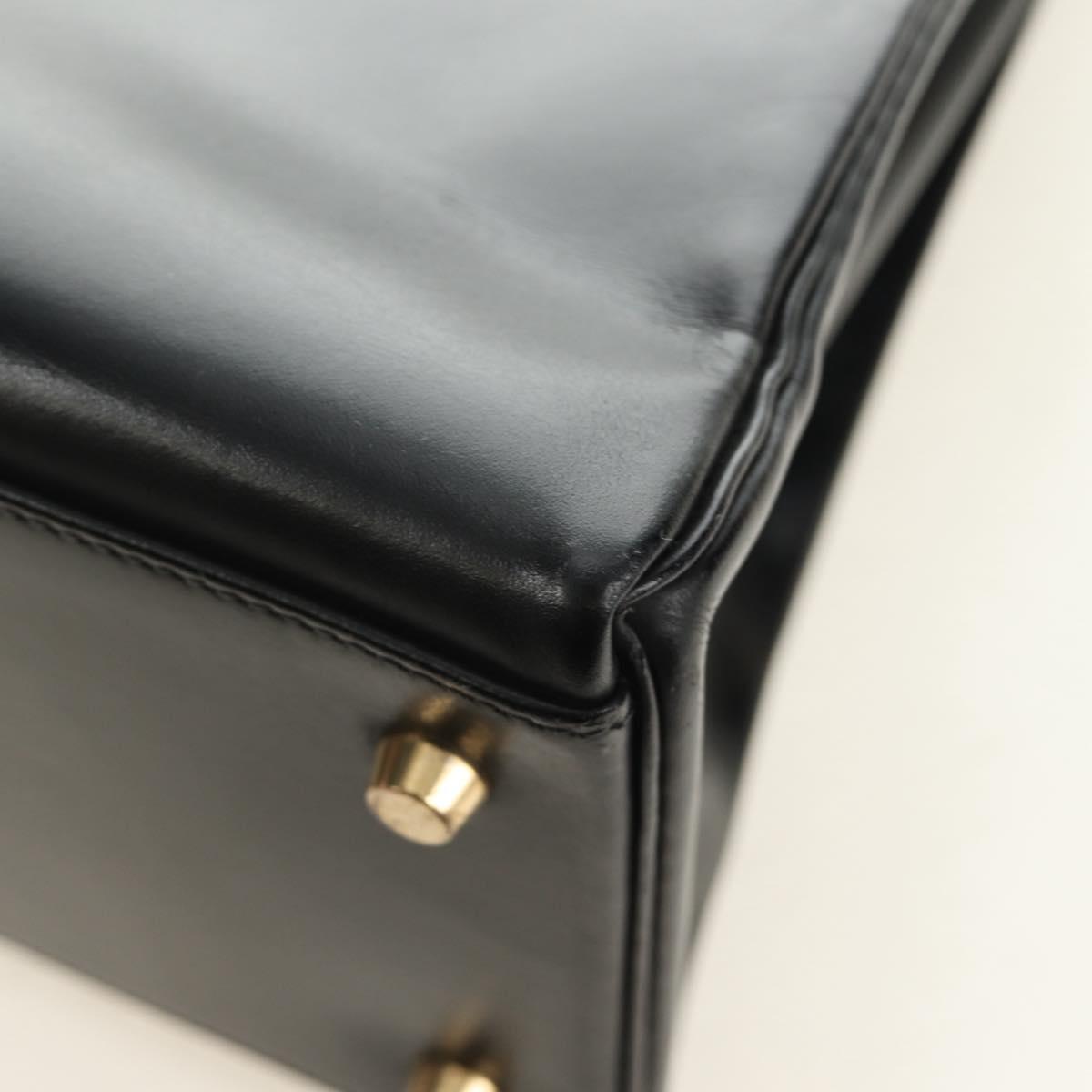 HERMES Box Calf Kelly 32 Hand Bag Leather 2way Black Gold Auth 190133SM