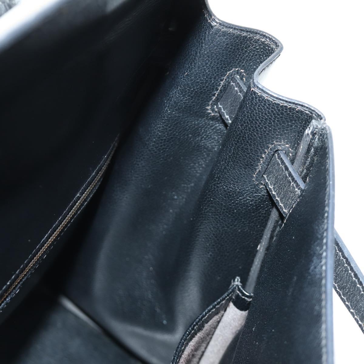 HERMES Box Calf Kelly 32 Hand Bag Leather 2way Black Gold Auth 190133SM