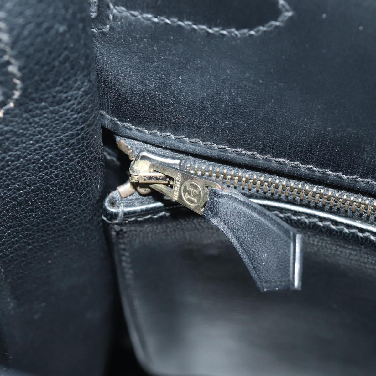 HERMES Box Calf Kelly 32 Hand Bag Leather 2way Black Gold Auth 190133SM