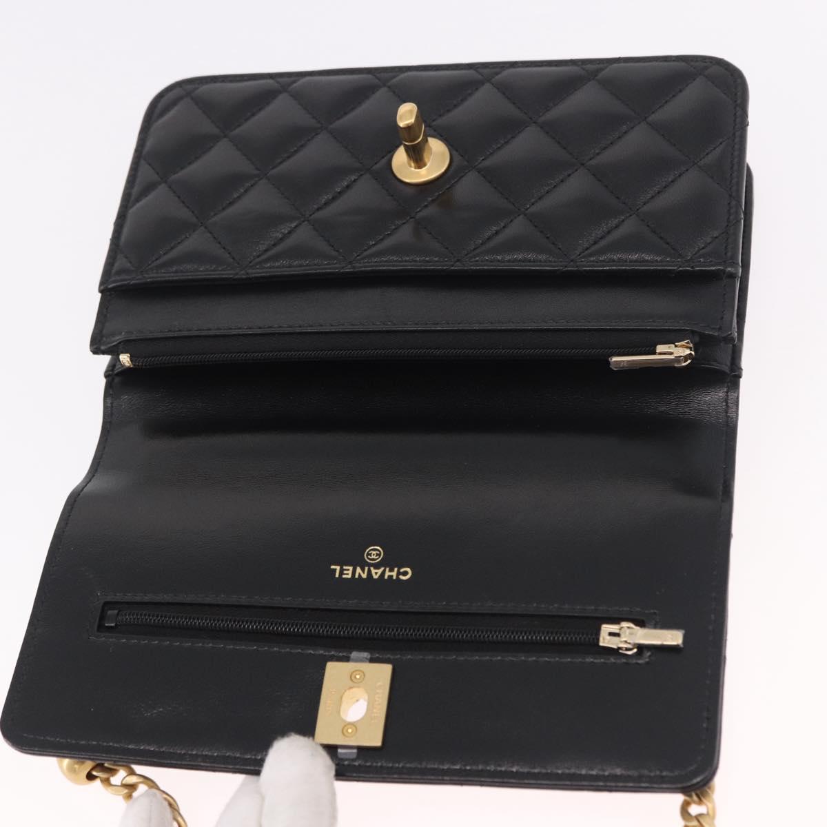 CHANEL Matelasse Chain Shoulder Bag Lamb Skin Black Gold CC Auth 190135SAM