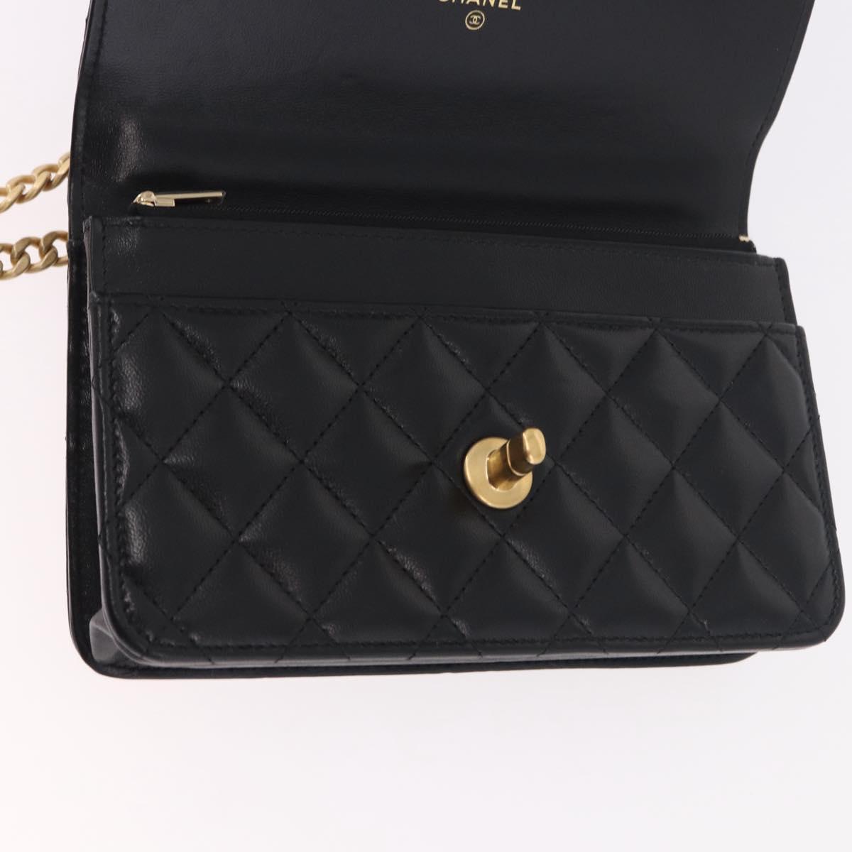 CHANEL Matelasse Chain Shoulder Bag Lamb Skin Black Gold CC Auth 190135SAM