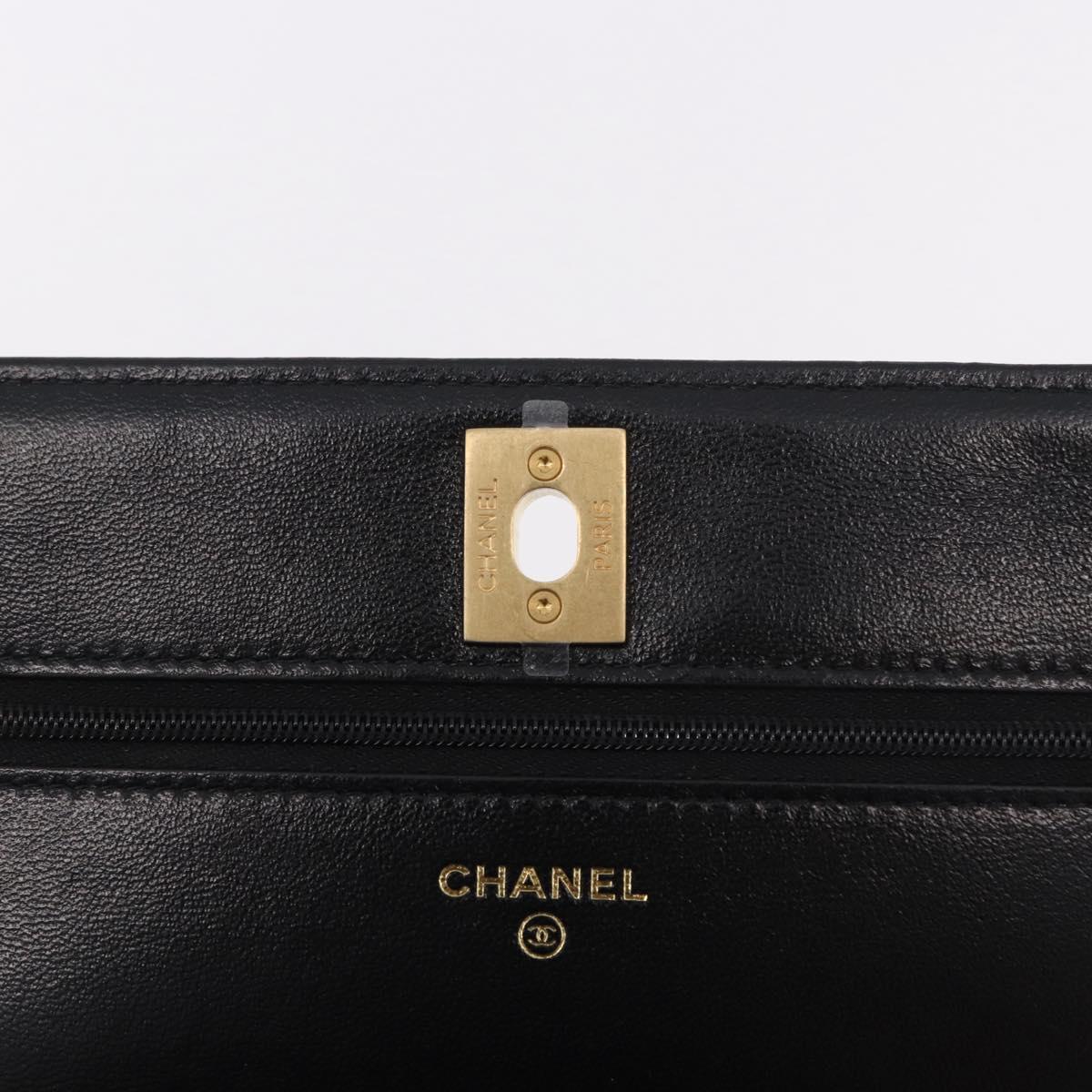 CHANEL Matelasse Chain Shoulder Bag Lamb Skin Black Gold CC Auth 190135SAM