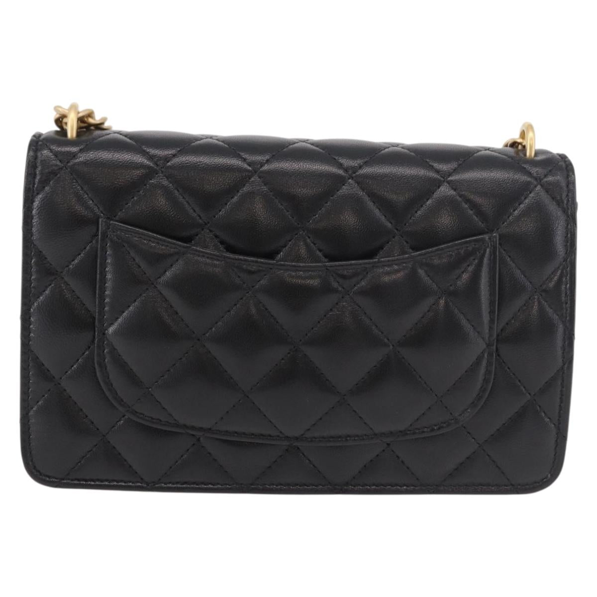 CHANEL Matelasse Chain Shoulder Bag Lamb Skin Black Gold CC Auth 190135SAM