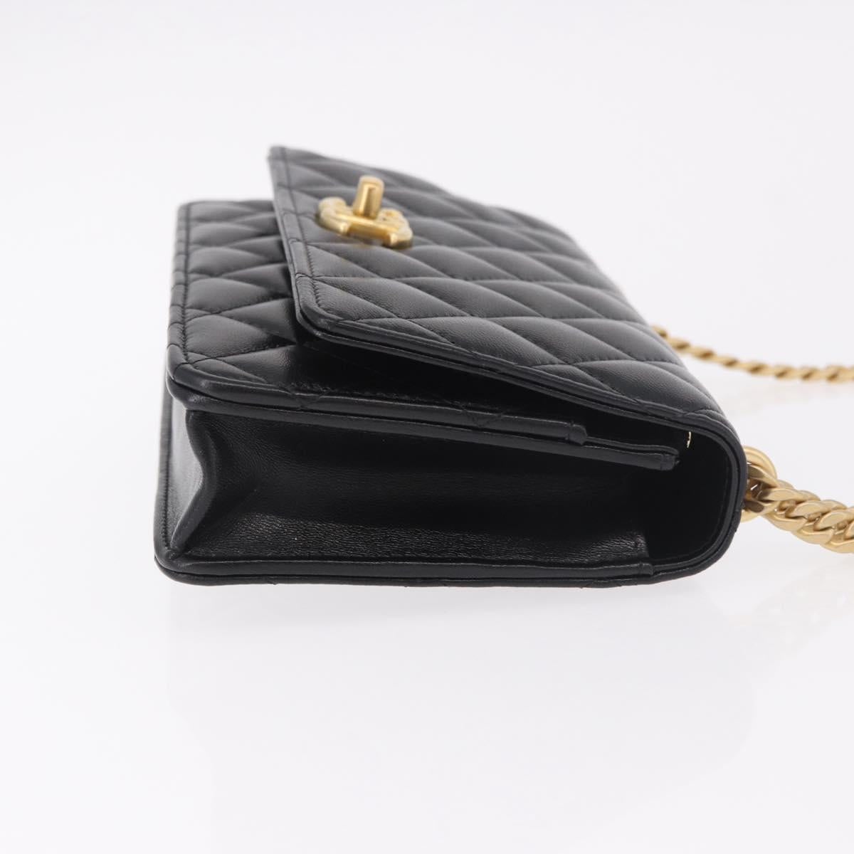 CHANEL Matelasse Chain Shoulder Bag Lamb Skin Black Gold CC Auth 190135SAM