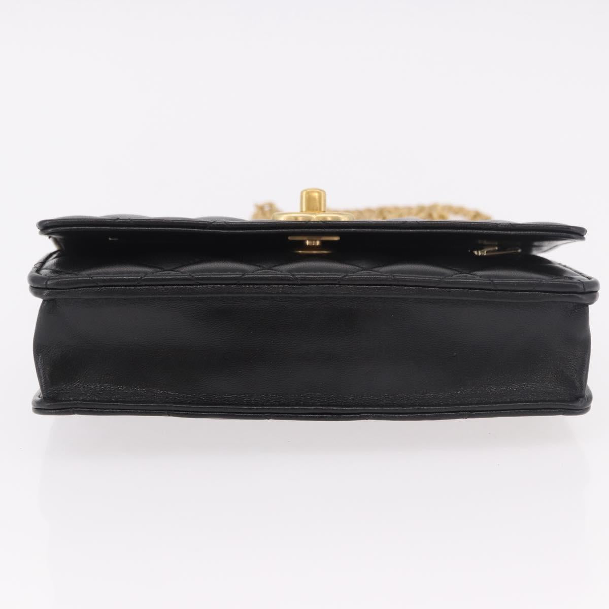 CHANEL Matelasse Chain Shoulder Bag Lamb Skin Black Gold CC Auth 190135SAM