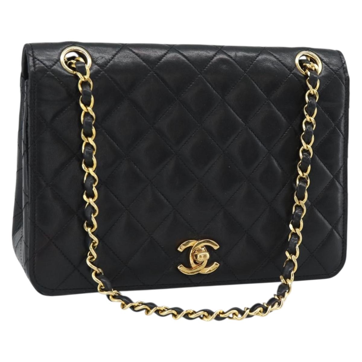 CHANEL Chain Matelasse 23 Shoulder Bag Lamb Skin Black Gold CC Auth 190145V