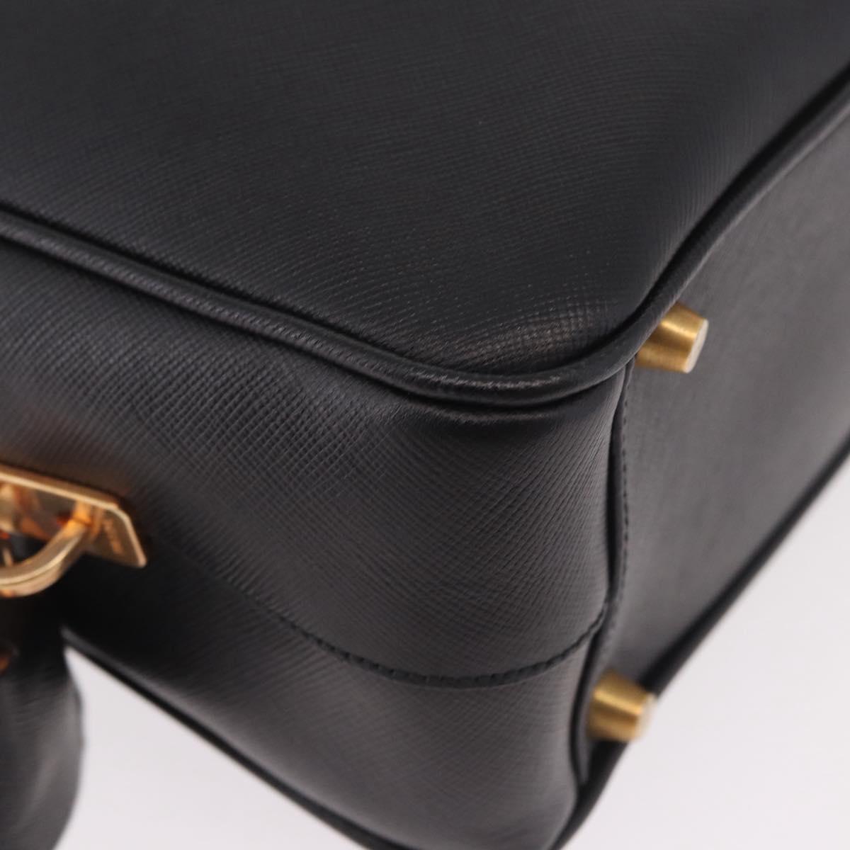 PRADA Hand Bag Safiano leather Black Gold Auth 190146SAV