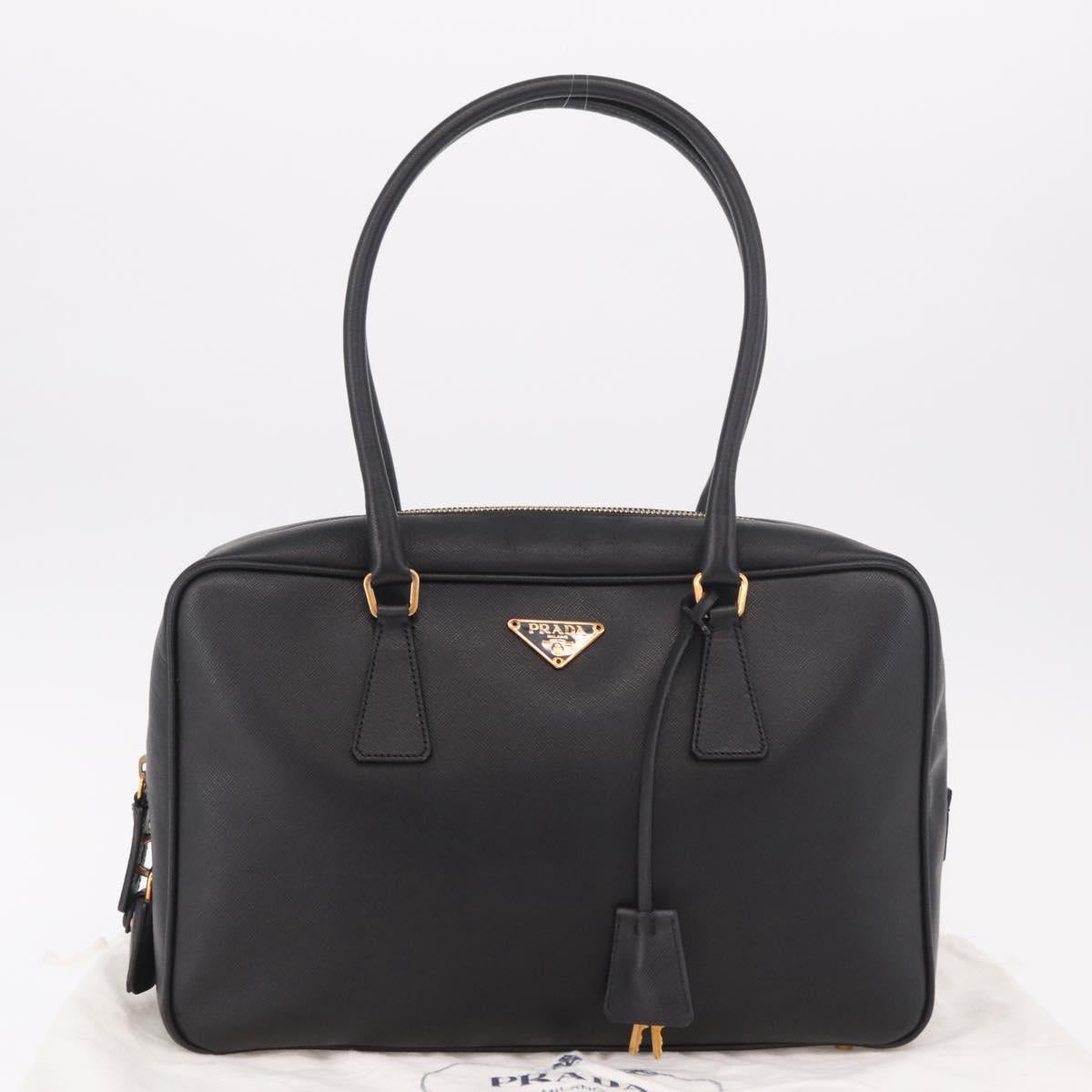 PRADA Hand Bag Safiano leather Black Gold Auth 190146SAV