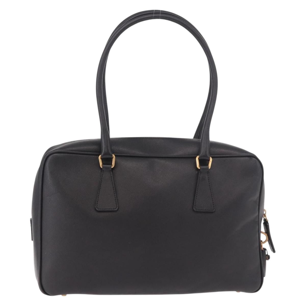 PRADA Hand Bag Safiano leather Black Gold Auth 190146SAV