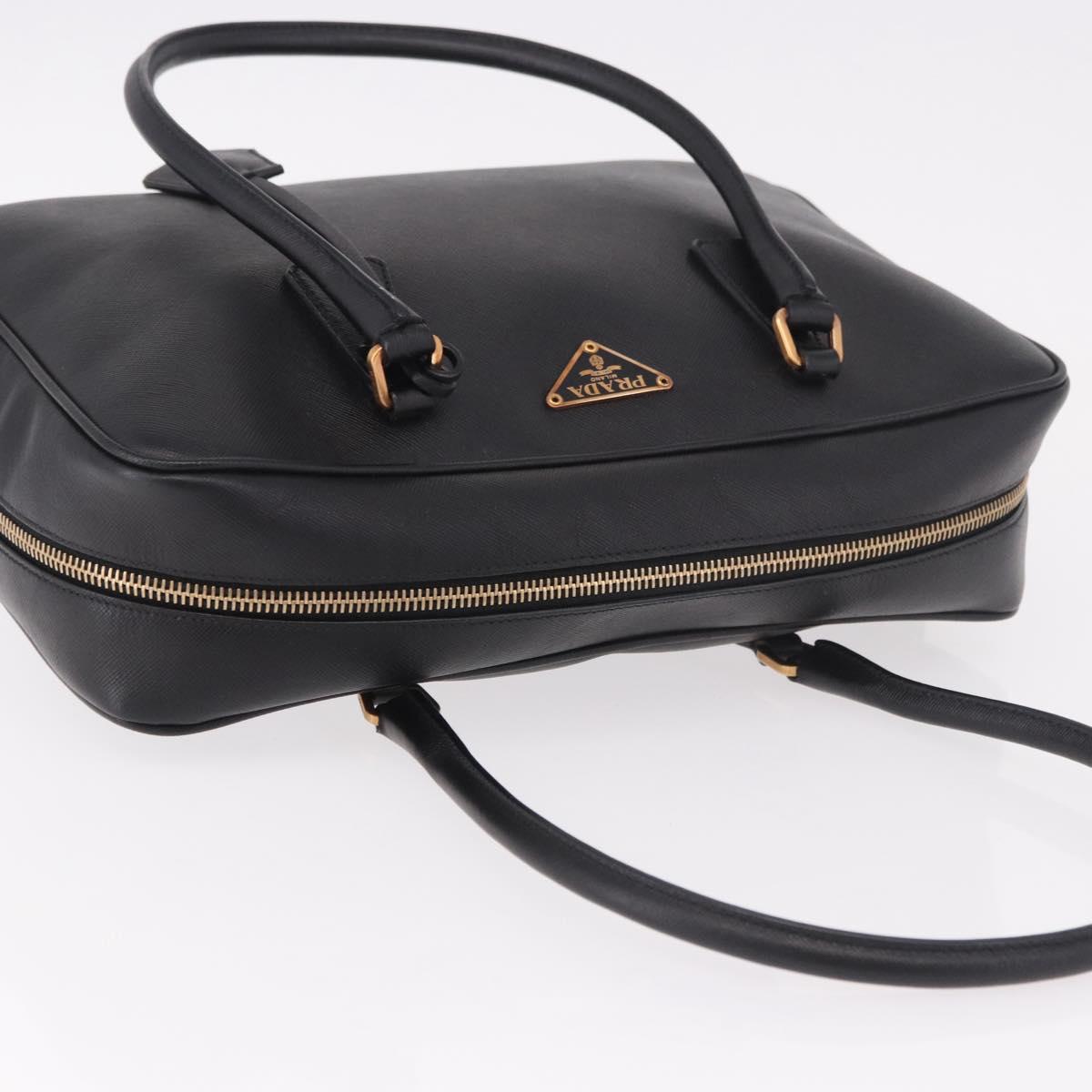 PRADA Hand Bag Safiano leather Black Gold Auth 190146SAV