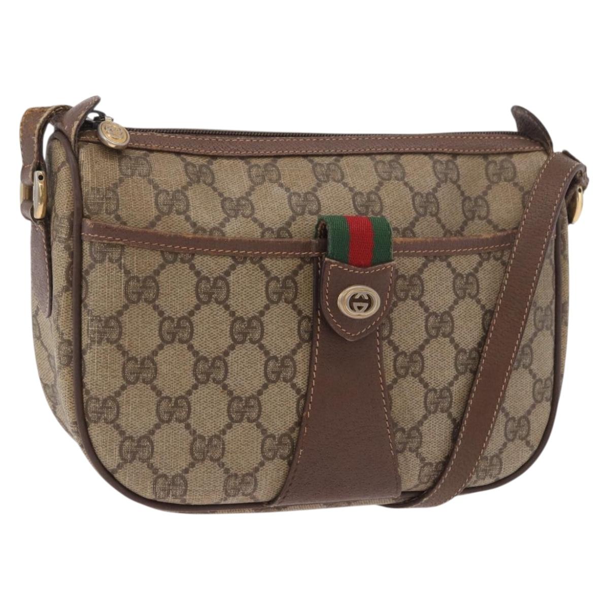 GUCCI GG Supreme Web Sherry Line Bag PVC Beige Gold 89 02 032 Auth 190150
