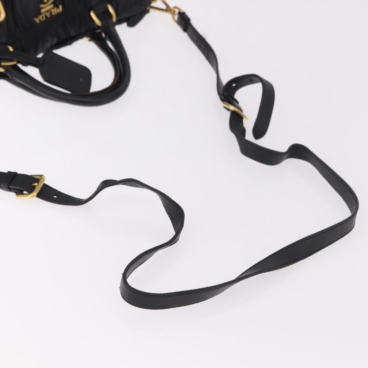 PRADA Gathered Hand Bag Leather 2way Black Gold Auth 190154V