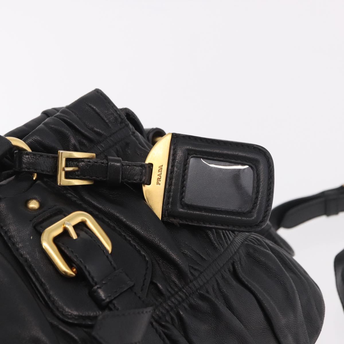 PRADA Gathered Hand Bag Leather 2way Black Gold Auth 190154V
