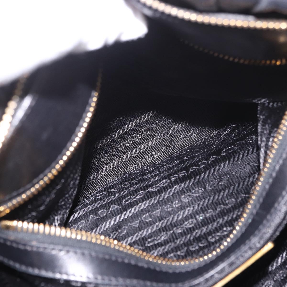 PRADA Gathered Hand Bag Leather 2way Black Gold Auth 190154V