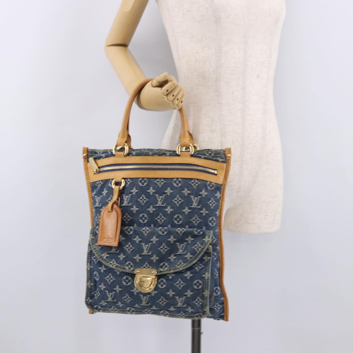 LOUIS VUITTON Monogram Denim Flat Shopper Tote Bag Blue M95018 LV Auth 190156SAV