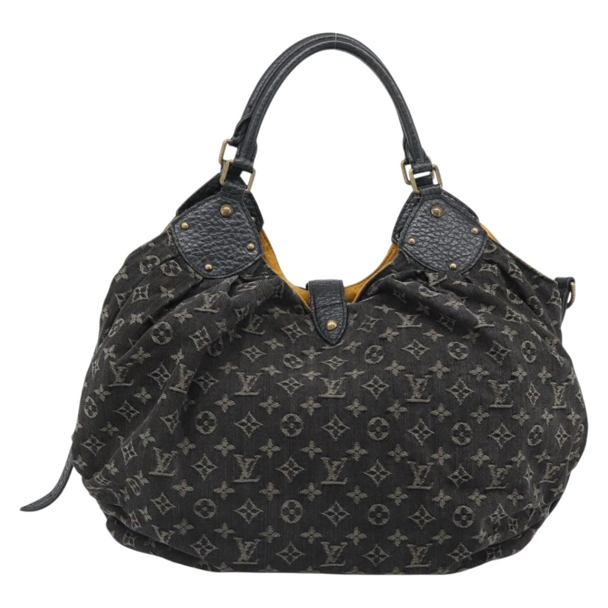 LOUIS VUITTON Monogram Denim XL Hand Bag Black M95510 LV Auth 190157SAV
